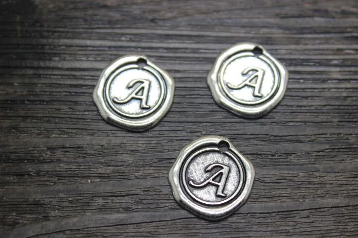 Alphabet letter I wax seal charm silver vintage style jewellery supplies