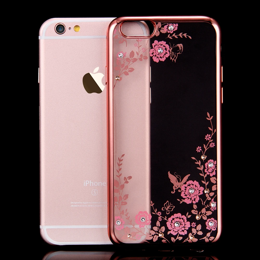 FLOVEME Flora Diamond Silicon Case for iPhone 7 /6 /6S for iPhone 7/6/6S Plus Chic Flower Bling Soft TPU Clear Phone Back Cover