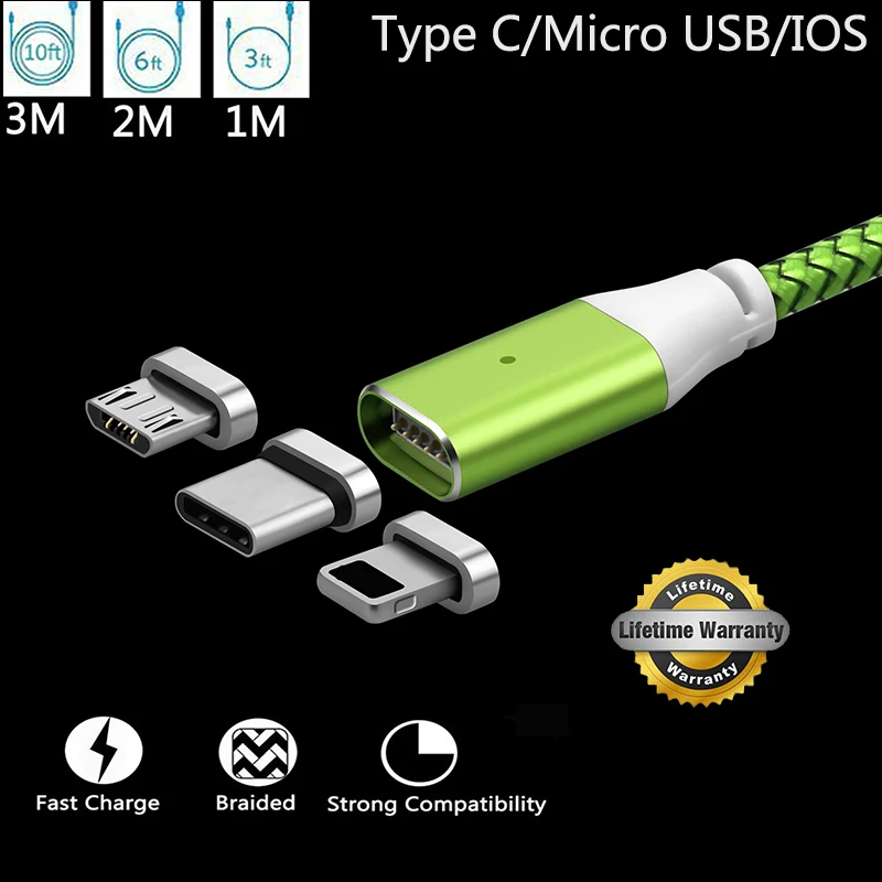 1/2/3 м Тип usb C/Micro USB/IOS Магнитный кабель USB-C Тип-C быстрая Зарядное устройство адаптер Магнит кабель для samsung Apple iPhone iPad