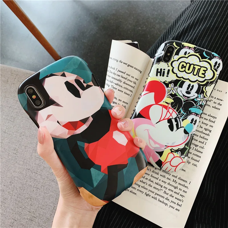 

INS ultra minimalist cute mobile phone case for iphone Xs max Xr Xs X 6 6s 7 8plus protector Animated Mickey Minnie couple styl