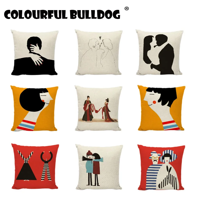 

Cuteness Lovers Cushion Cover Modern Art Flower Pillow Case Linen Lumbar Support Car Home Decorative Comfortable Gift Pillowcase
