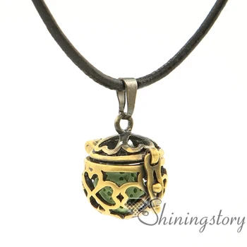 

openwork metal volcanic stone four clover diffuser necklace diffuser necklace wholesale make your own oil diffuser necklace