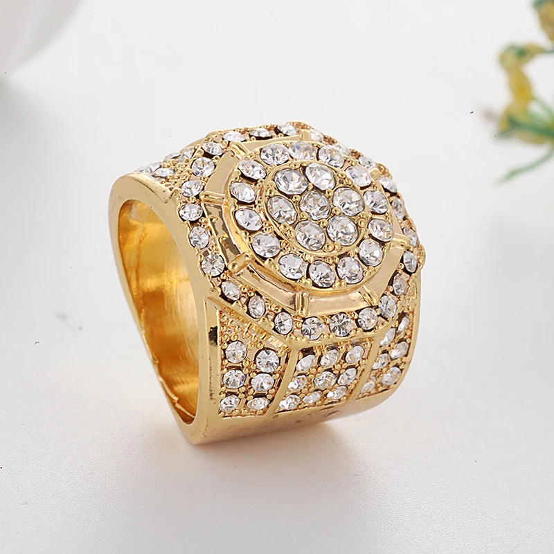 Роскошные золотые дутые морские кольца с фианитами в микро-паве для мужчин и женщин подарки хип-хоп ювелирные изделия геометрические Bling Iced Out кольцо Z4Q865