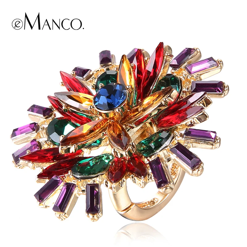 

eManco Flower big crystal rhinestone Ring new brand fashion women vintage cute personalized zinc alloy charm rings