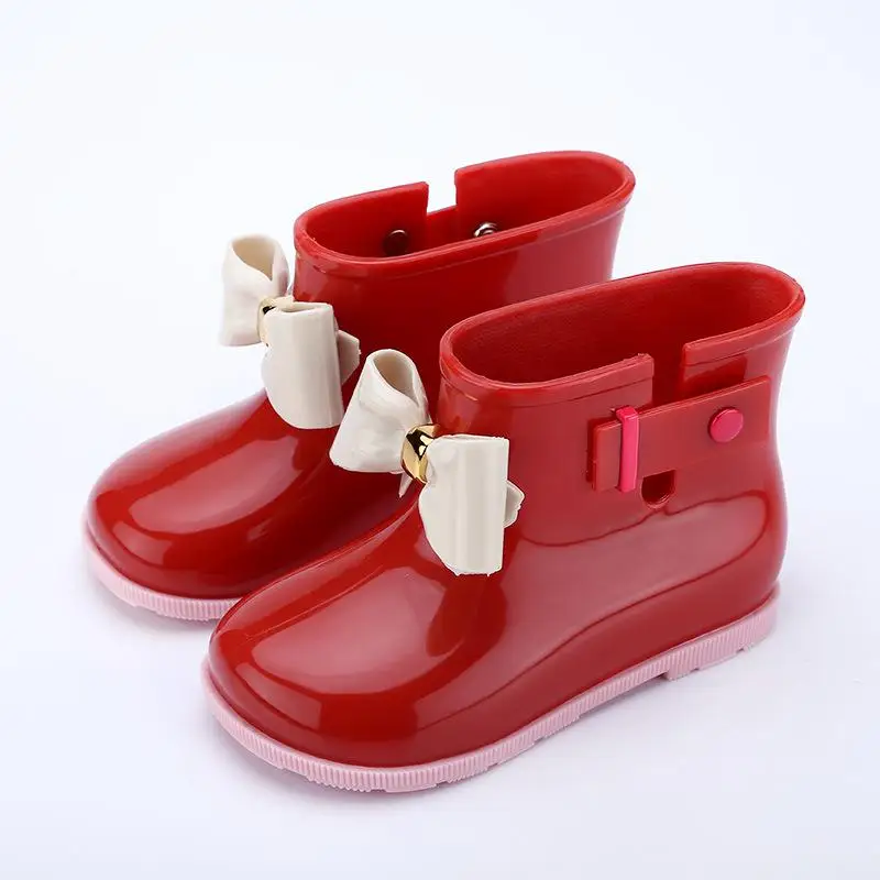 Резиновые непромокаемые сапоги для детей ясельного возраста; резиновые сапоги для маленьких мальчиков; Детские Мультяшные сапоги; детская водонепроницаемая обувь ярких цветов; милая утка - Цвет: Red Bow