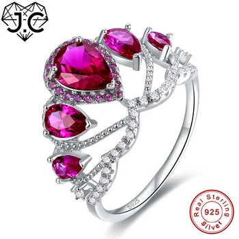 

J.C Crown Real 925 Sterling Silver Ring Size 6 7 8 9 Ruby Spinel & Blue Topaz Fine Jewelry For Women Bridal Wedding Engagement