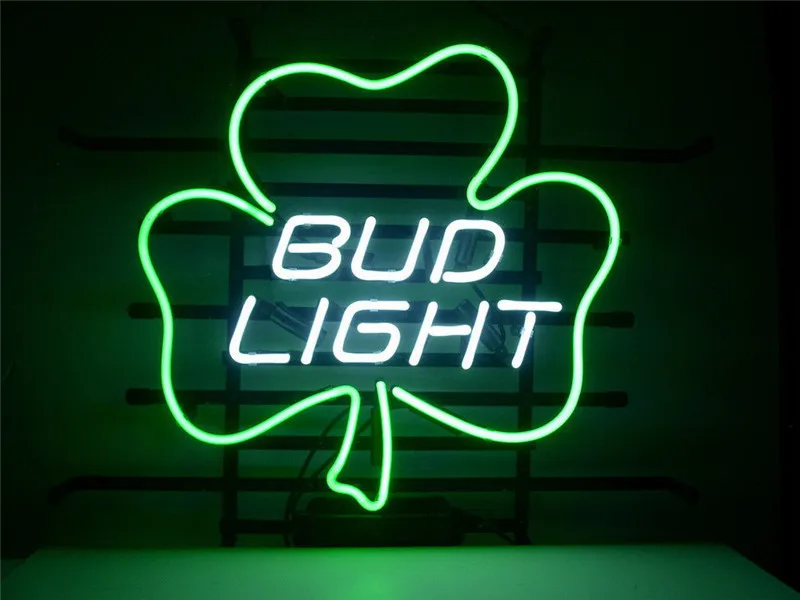 NEON SIGN For BUD LIGHT LUCKY SHAMROCK SIGN Signboard REAL