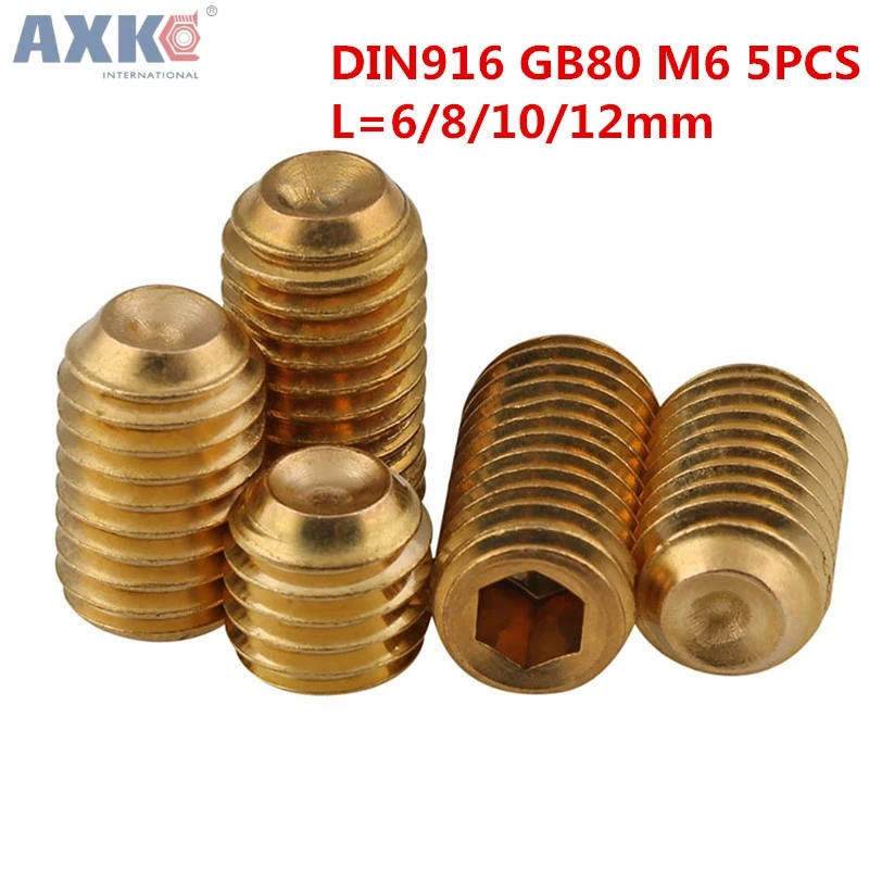 AXK 5PCS M6*6/8/10/12mm Brass Machine Screws, Standard Copper Headless