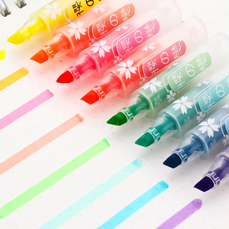 

6pcs/lot Cute DIY Highlighter Pen Pastel Markers Fluorescent Pen Highlighters Decoration Hand Account Drawing Art Supplies 04404