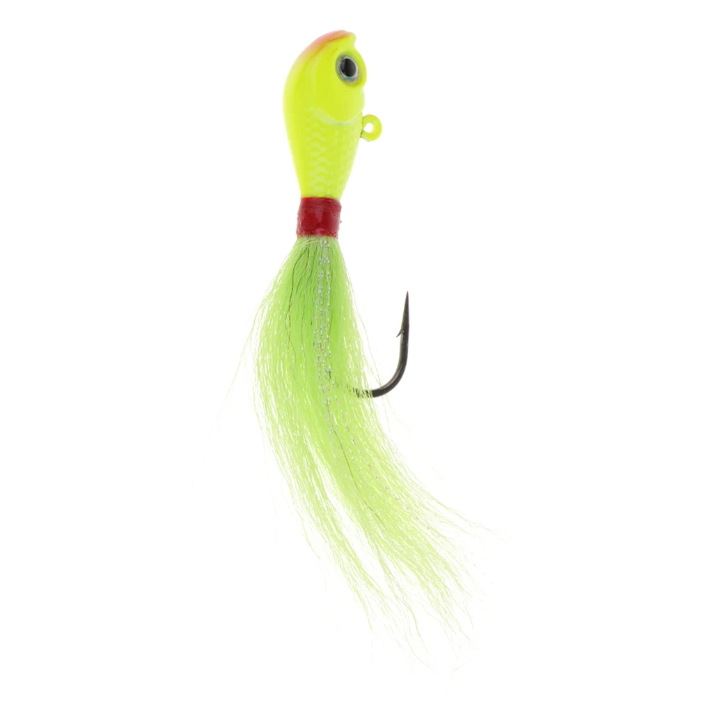 3D Eye Artificial Feather Lead Fishing Lure Hand-tied Bucktail Jig Head Hook Fresh Water Fishing Lure Bait Accessories 28g - Цвет: Yellow