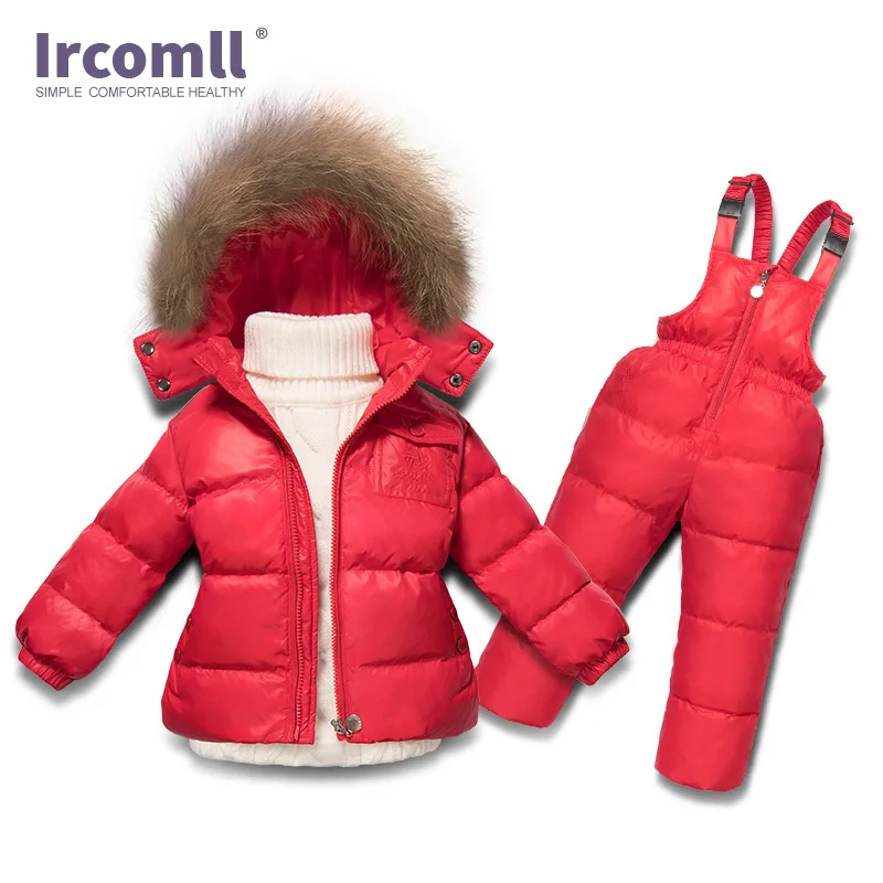 Ircomll/комплект одежды для мальчиков и девочек на русскую зиму, белое пуховое пальто для малышей+ комбинезон детская зимняя одежда из 2 предметов ветрозащитный лыжный костюм - Цвет: Red