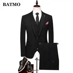 BATMO 2019 Новое поступление высокое качество плед Смарт повседневные мужские пиджаки, мужские свадебные платья (куртка + брюки + жилет) Большие