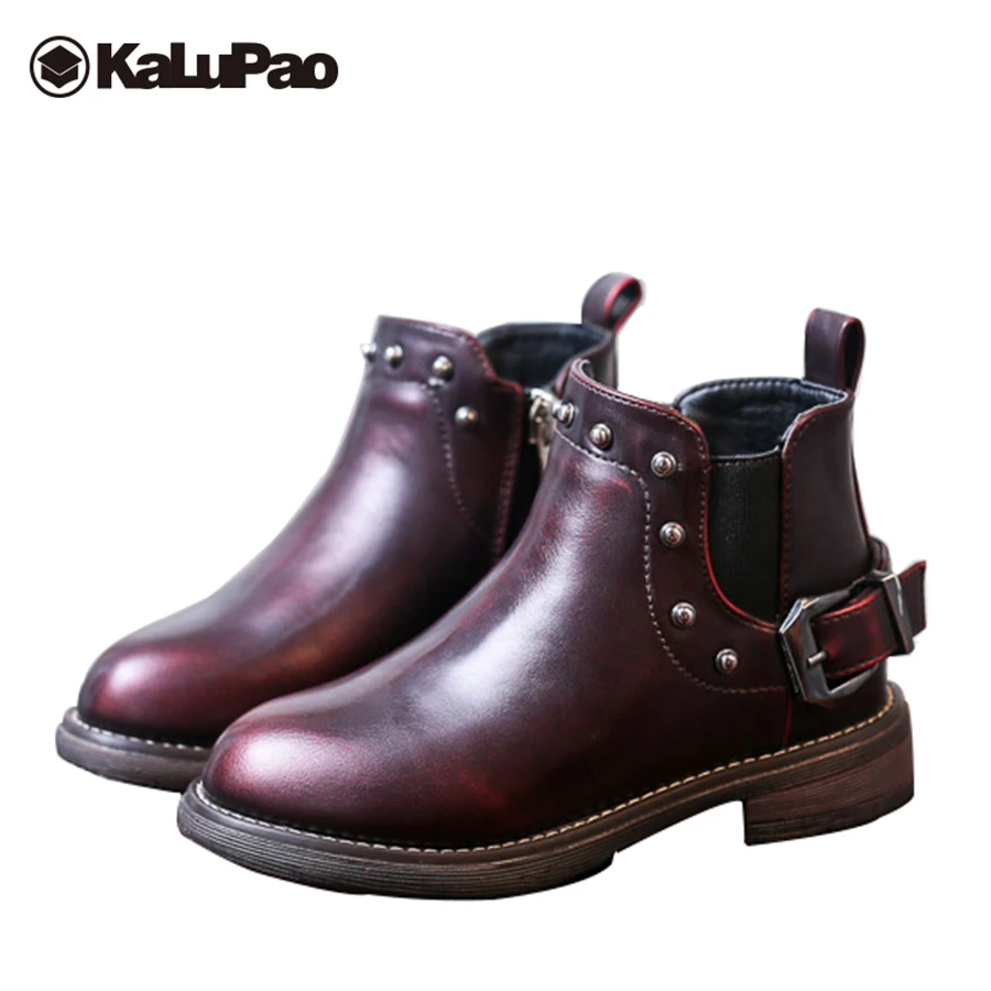 

Kalupao flat rubber snow boots girls black winter genuine leather boots for girls boys warm cowgirl martin boots girl zipper