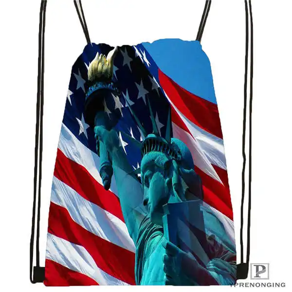 Пользовательская Статуя Свободы Америка флаг-@ 1 походная сумка на шнурке милый рюкзак дети ранец(черная спина) 31x40 см#20180611-02-59