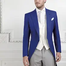 Утро Стиль одна кнопка Королевский синий жениха Смокинги для женихов Для мужчин свадебные костюмы для выпускного Жених(куртка+ Брюки для девочек+ жилет+ галстук) k: 600
