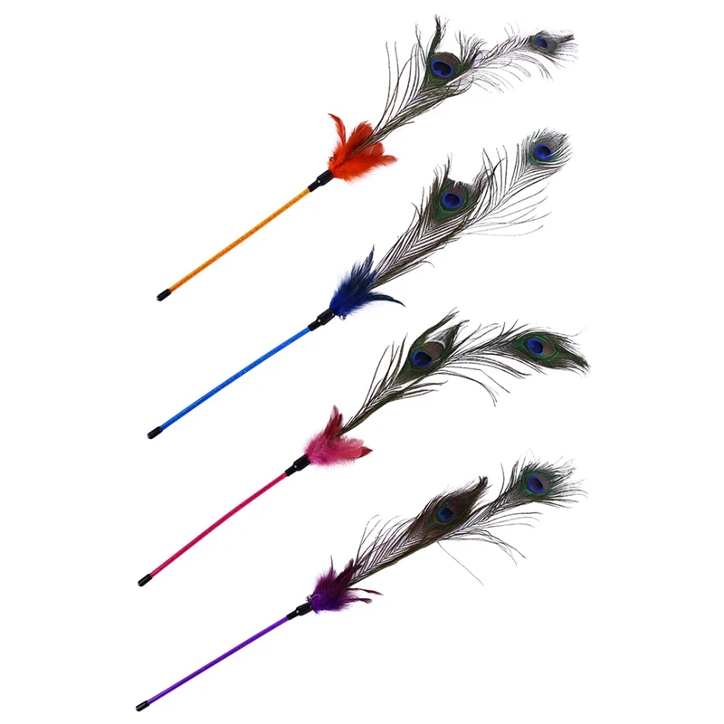 Pet Cat Feather Toys Stick Peacock Hair Acrylic Orange Pet Durable
