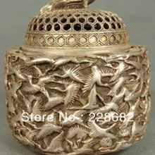 Китайский Старый Серебряный Медь ручная работа резной Лебедь благовония горелки