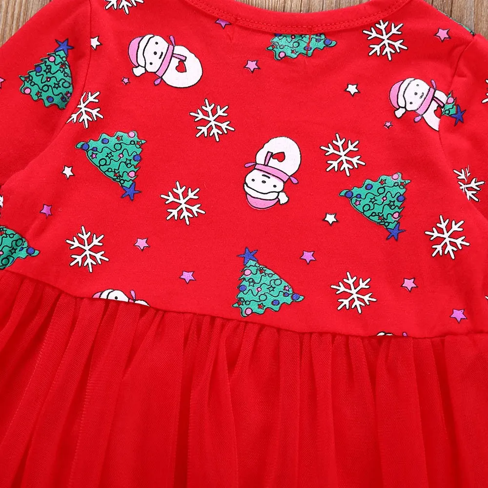 Рождественские детские красные платья для девочек; платье с длинными рукавами и рисунком снеговика для маленьких девочек; Рождественская одежда; vestido 827