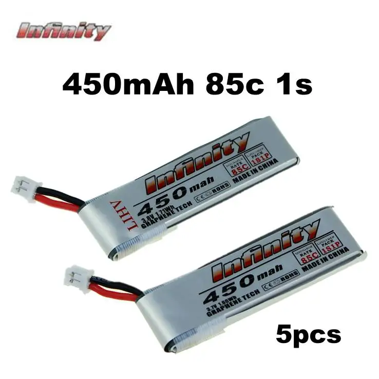 

5pcs Infinity Lipo Battery 450mAh 1S 3.7V 3.8V 450mAh 85C Rechargeable FPV Battery with PH2.0 Plug for Indoor FPV Racing Drone