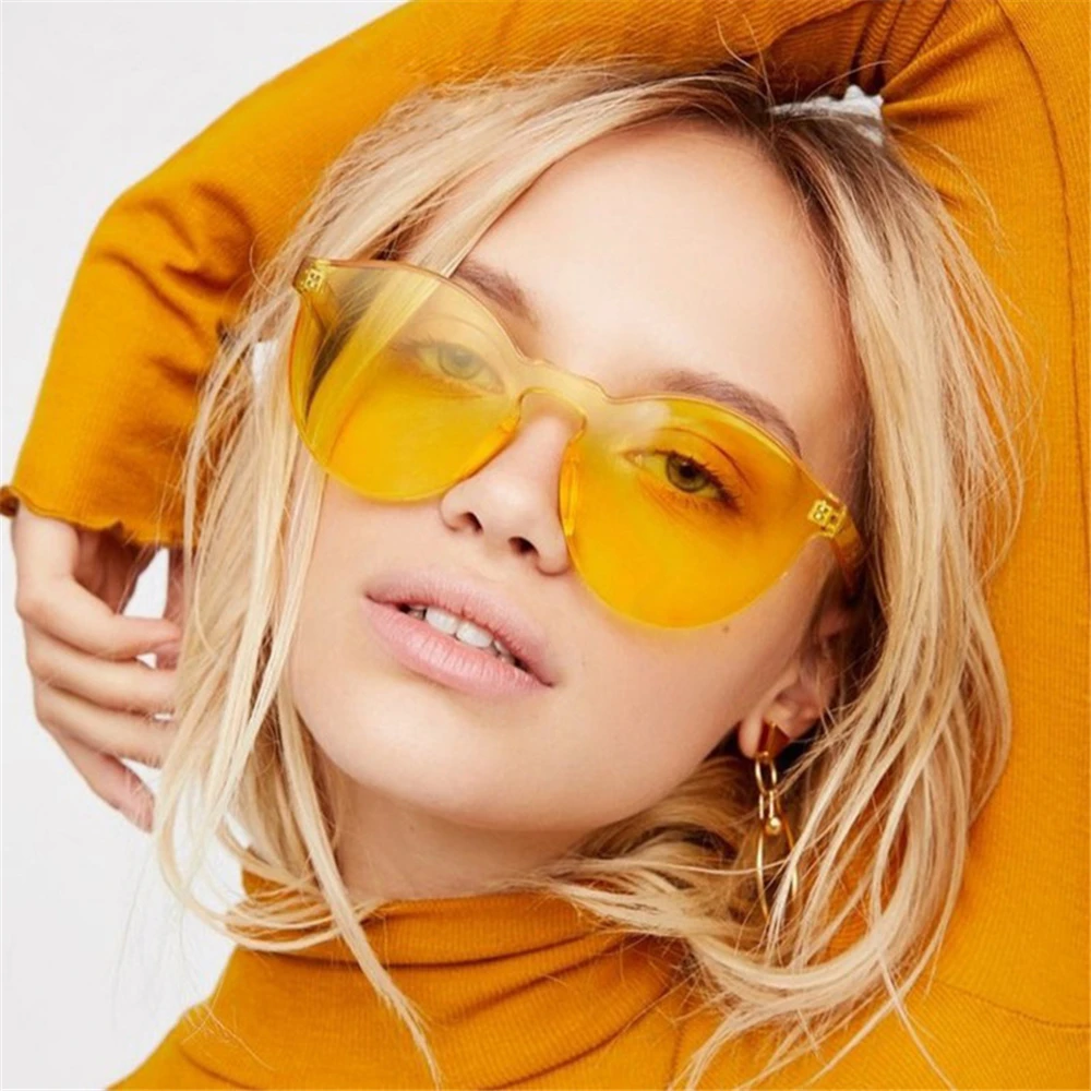

VIVIBEE Candy Women Rimless Square Orange Color Luxury Sunglasses Ladies Gradient Shades 2019 Trend Summer Lip Sun Glasses