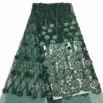 

African lace fabric with 3D flower and sequins 2018 latest Green lace fabric high quality lace fabric for wedding A1386-1