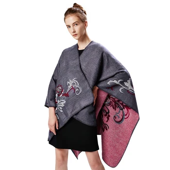 

2020 Autumn Winter Warm Knitted Cardigan Cape Women Shawl Poncho Faux Cashmere Square Scarf Colorblock Floral Pattern Oversized