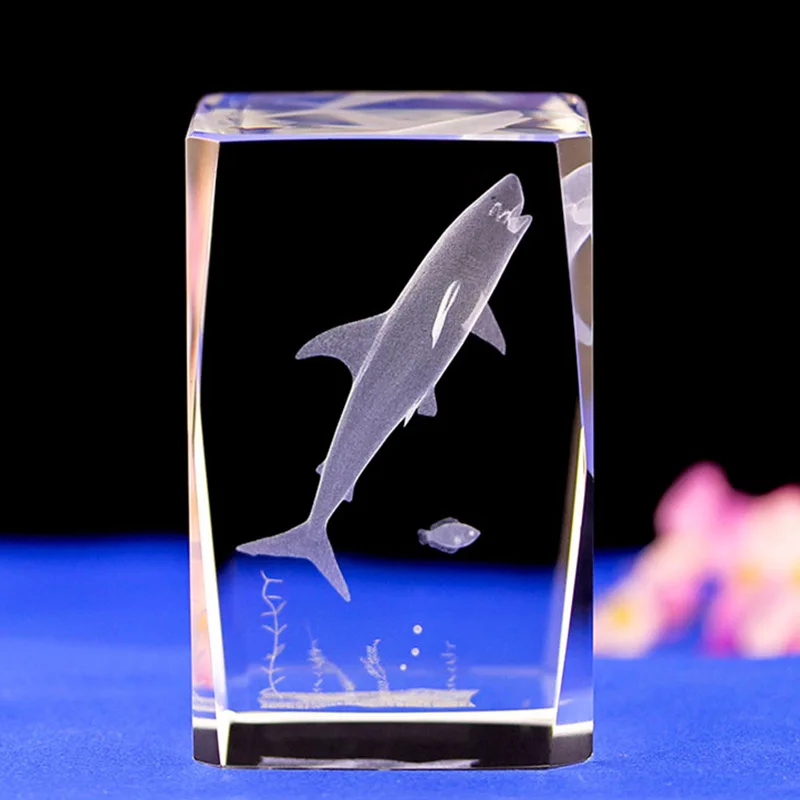 Modern Figurine Crystal 3D Laser Shark Crafts Miniature Glass Souvenirs