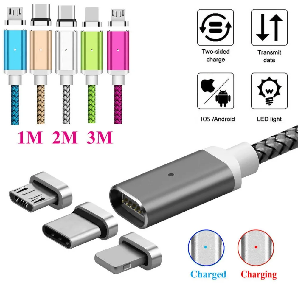 1M 2M 3M 2.1A Magnetic USB-C Type C IOS Micro USB Charger Charging Cable Magnet Plug For Samsung S9 S8 Note8 S7 iPhone 8 7 6 | Мобильные
