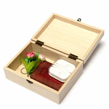 

5pcs Handmade Craft Jewelry Case Wooden Box Casket Home Storage Box Natural Wooden With Lid Golden Lock Postcard Organizer