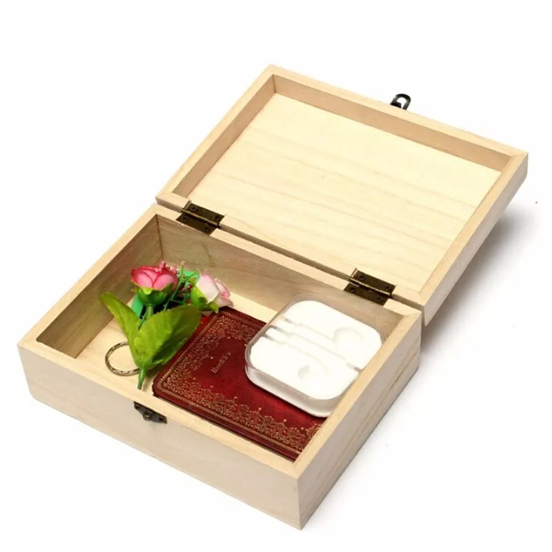 New Home Storage Box Natural Wooden With Lid Golden Lock Postcard Organizer Handmade Craft Jewelry Case Wooden Box Casket Home