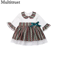 Коллекция года, многоцветные Брендовые платья в клетку для маленьких девочек, нарядное платье для принцессы, платье с короткими рукавами кружевное платье-пачка, сарафан платья в стиле пэчворк