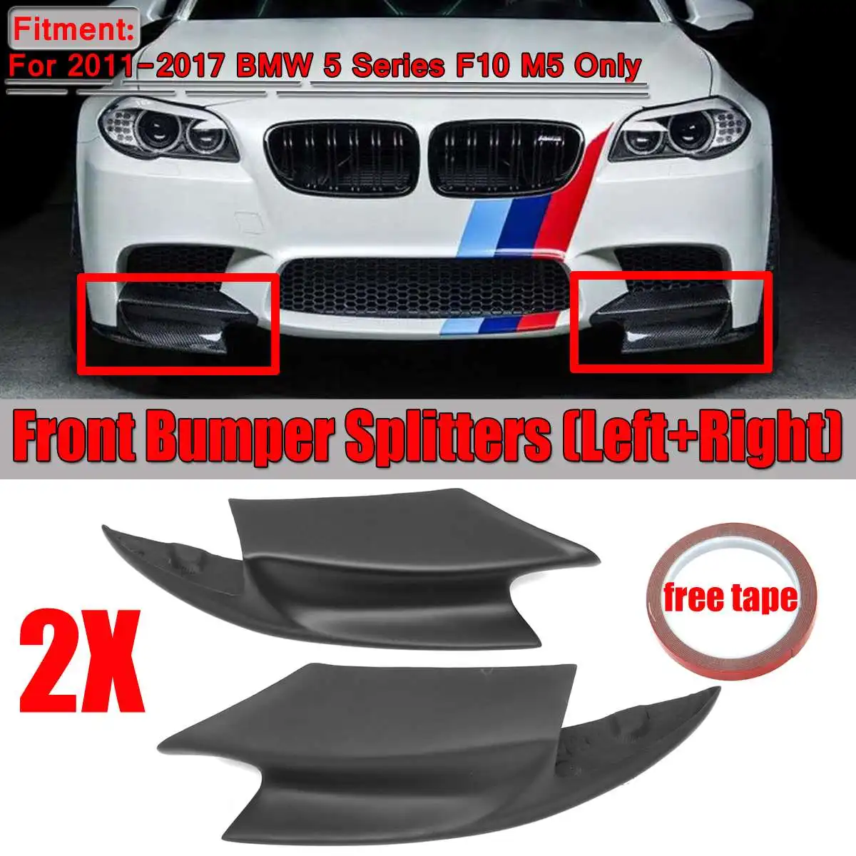 cheap 1 Pair Real Carbon Fiber Resign F10 M5 Car Front Bumper Splitters Lip Body Kit Spolier For BMW 5 Series F10 M5 2011 2017