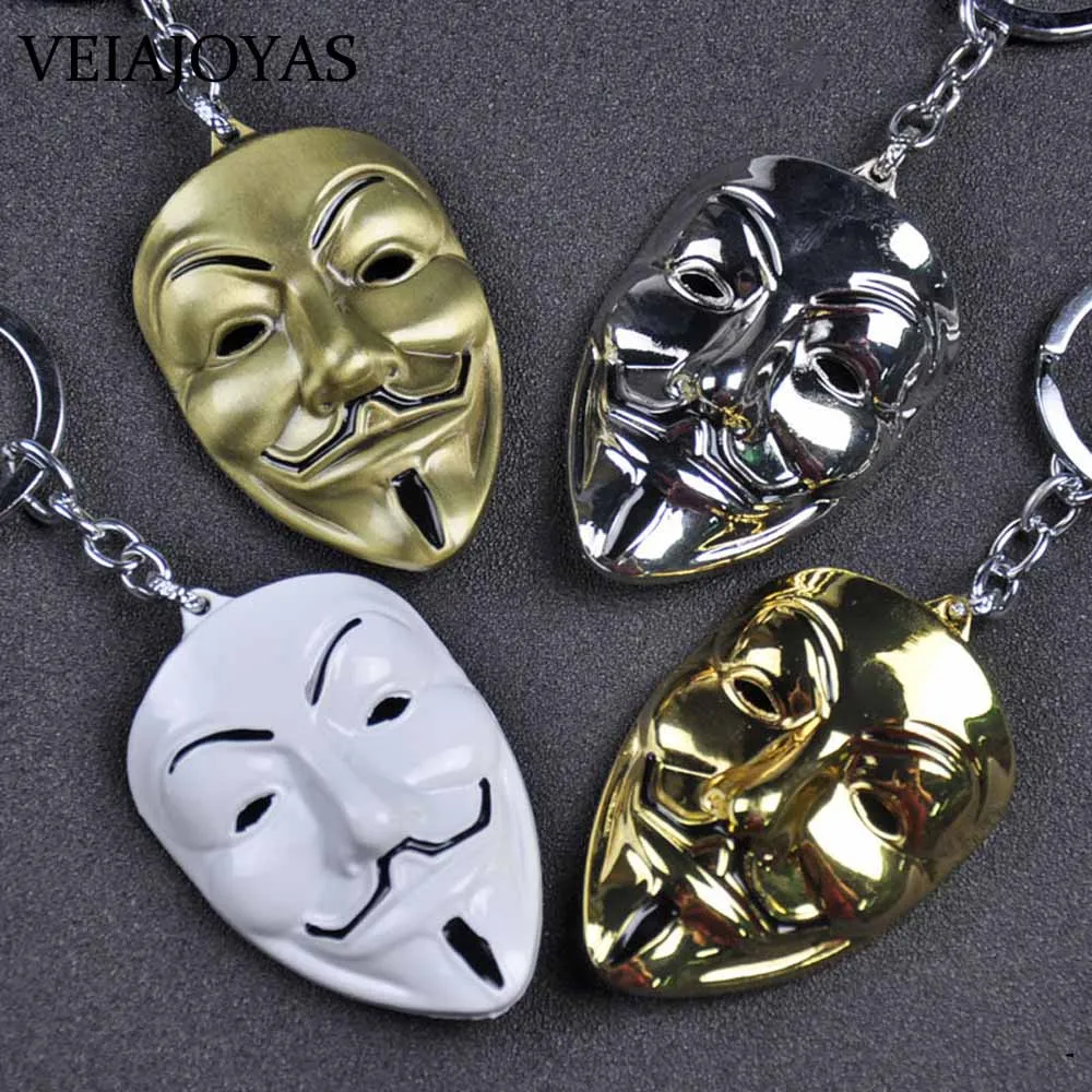 

Clown Mask V for Vendetta Keychains Anonymous GUY Face Metal Keyring Keychain Fob for Gift Men Women Kids Movie Jewelry Souvenir