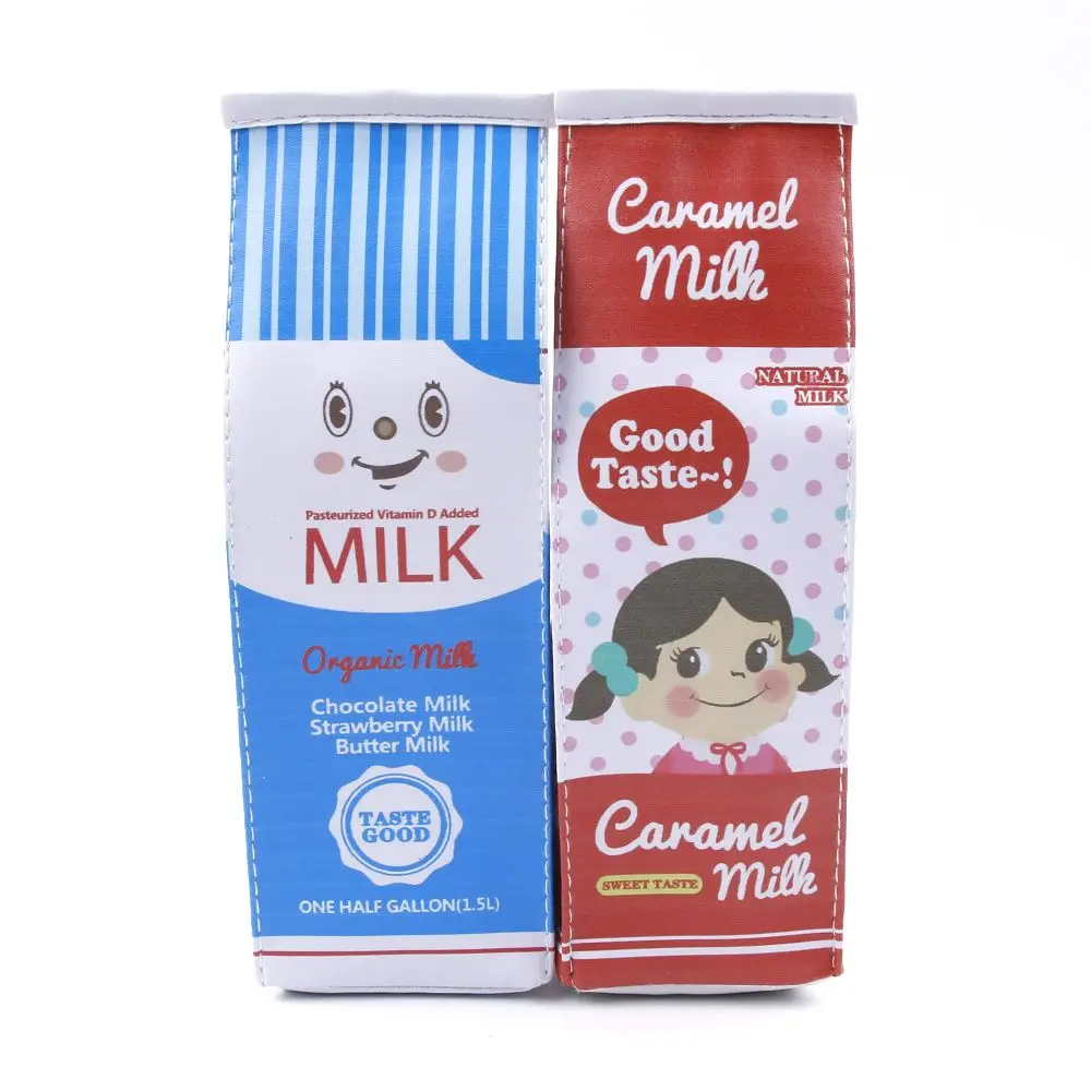 

1 Pc Creative Simulation Milk Box Pu Leather Pencil Case Stationery Storage Organizer Bag School Office Supply Escolar Papelaria