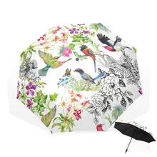 Неавтоматический Зонт от дождя, цветов, птиц, пионов, красочные складные зонты, черное покрытие, анти-УФ зонтик, женский зонтик