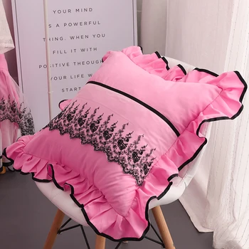 

RZCortinas Cushion Cover for Sofa Home Decoration Cushion Cover with Lace Korean Style Pillowcase Pink Green Purple Pillow Cover