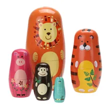 5pcs set Cute Wooden Animal Paint Nesting Dolls Babushka Russian Doll Matryoshka Gift Hand Paint Toys