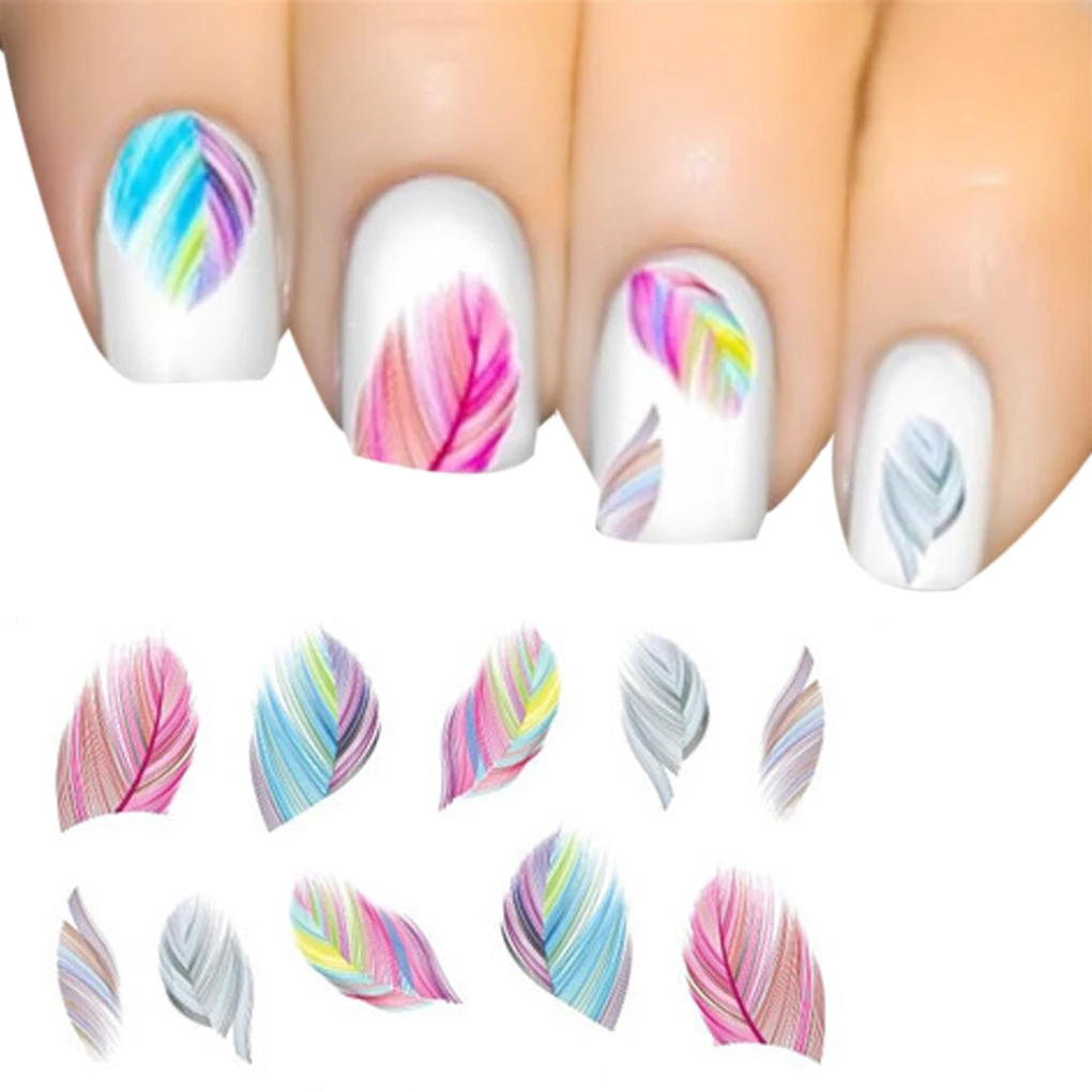 

3pcs Water Transfer Nails Art Sticker Harajuku Rainbow Feathers Nail Wraps Sticker Watermark Fingernails Decals Women Full Tip