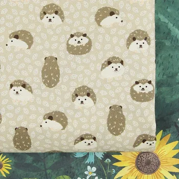 

half yard import plain cotton fabric with cartoon hedgehog print, soft close to skin handmade DIY garment dress cloth A949