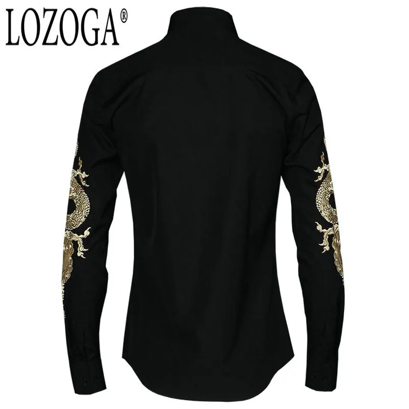 Lozoga Новая роскошная мужская рубашка в китайском стиле Embroid длинное платье