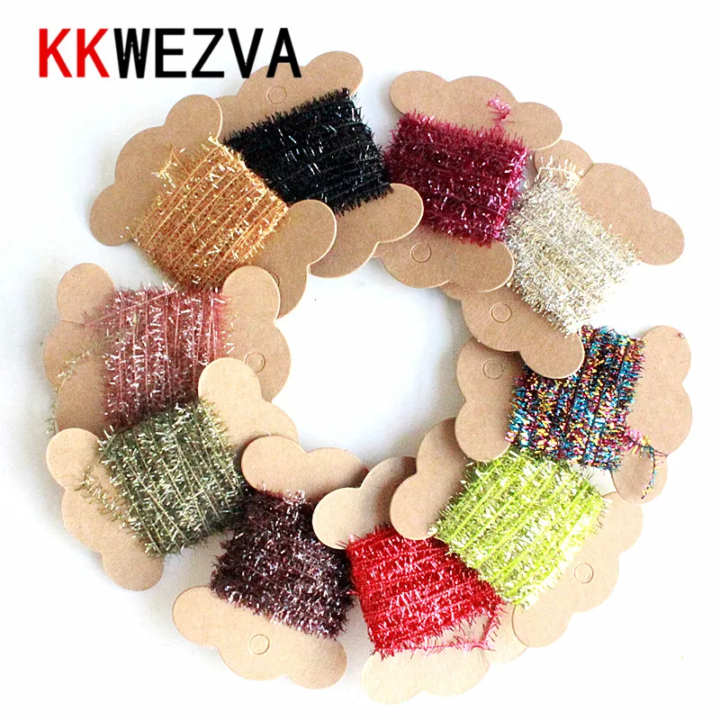 

KKWEZVA 10 Colors 10Cards/5M Fly Fishing Tinsel Chenille Crystal Flash Set Fly Tying DIY Flies Flying Fishing Lures Material