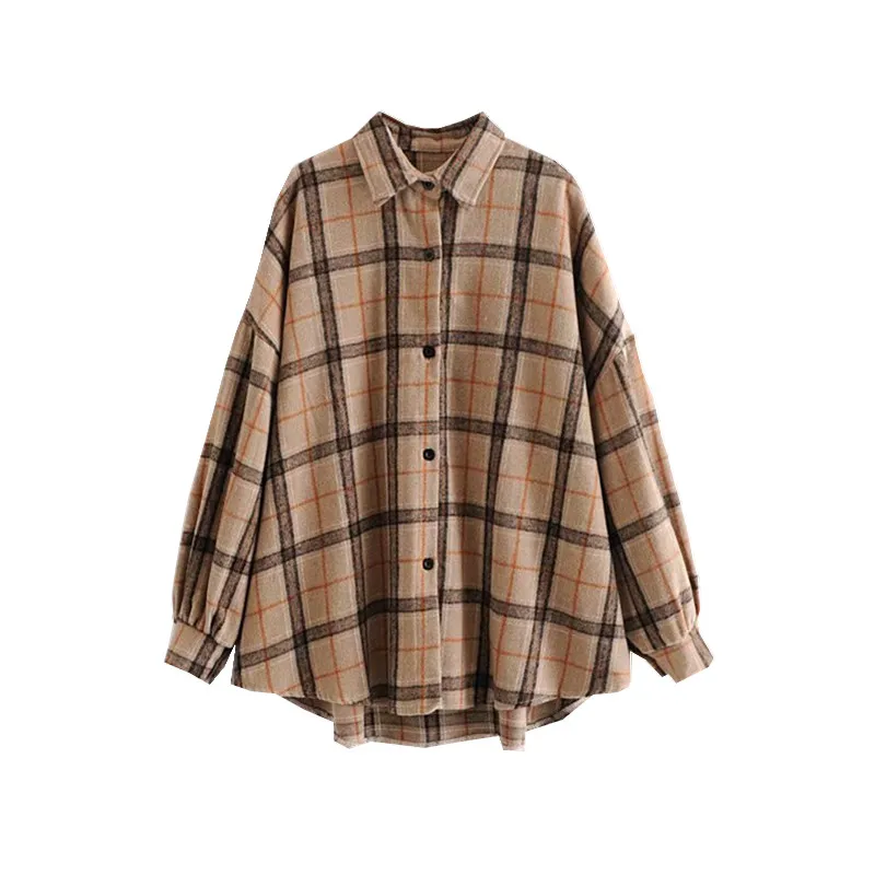 Women Fleece Woolen Checked Blouse 
