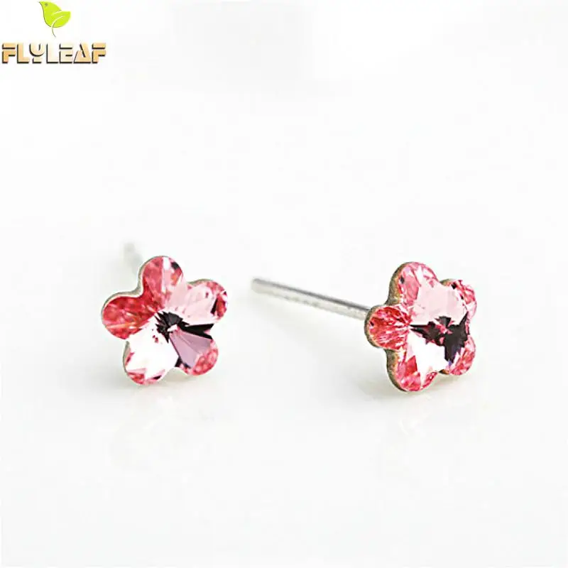

Flyleaf 925 Sterling Silver Pink Flowers Cubic Zirconia Stud Earrings For Women Personality Creativity Fashion Jewellery