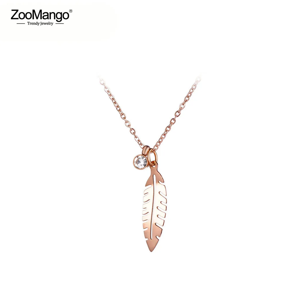 

ZooMango Mosaic Cubic Zirconia Leaves Love Choker Pendant Necklaces Jewelry Rose Gold Color Wedding Necklace For Women ZN17042