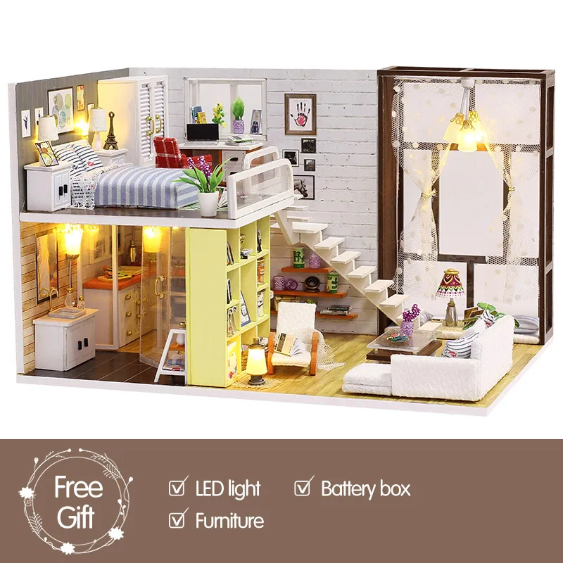 Кукольный дом мебель Diy игрушка миниатюрная 3D деревянные Miniaturas куклы для кукольного домика деревянный дом Лофт с кухни игрушки для спальни для девочек - Цвет: no Musical movement