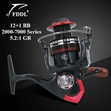 FDDL LK2000-7000 Series Fishing Reels 12+1 BB Ball Bearing 5.2:1 Gear Ratio Pre-Loading Spinning Fishing Wheel