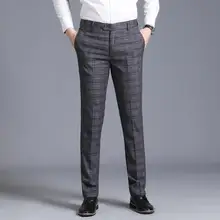 29-38 молния Летающий Карманный боковой костюм в клетку брюки мужские модные повседневные брюки деловые повседневные брюки формальные офисные брюки