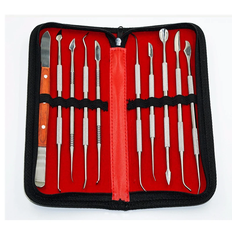 10pcs Teeth Scraper Waxing Carving Kit Dental Lab Tools Equipment Oral Hygiene Instruments Care with Case | Красота и здоровье