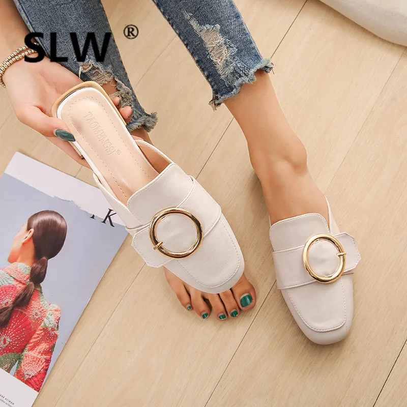

Female Summer 2019 Mules Low Rubber Slippers Ladies Sandals Clogs Platform Sliders Water Leather New Femme With Slides
