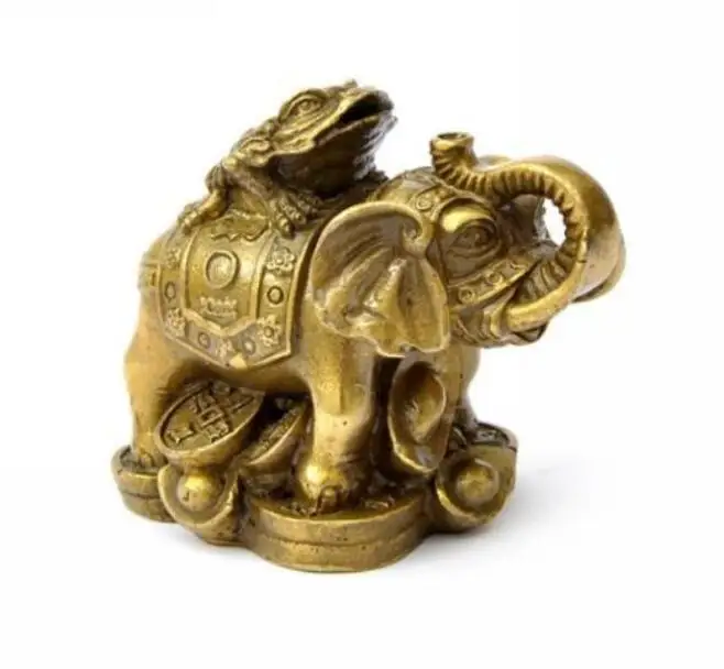 

New Pure brass elephant Golden toad feng shui wealth statue